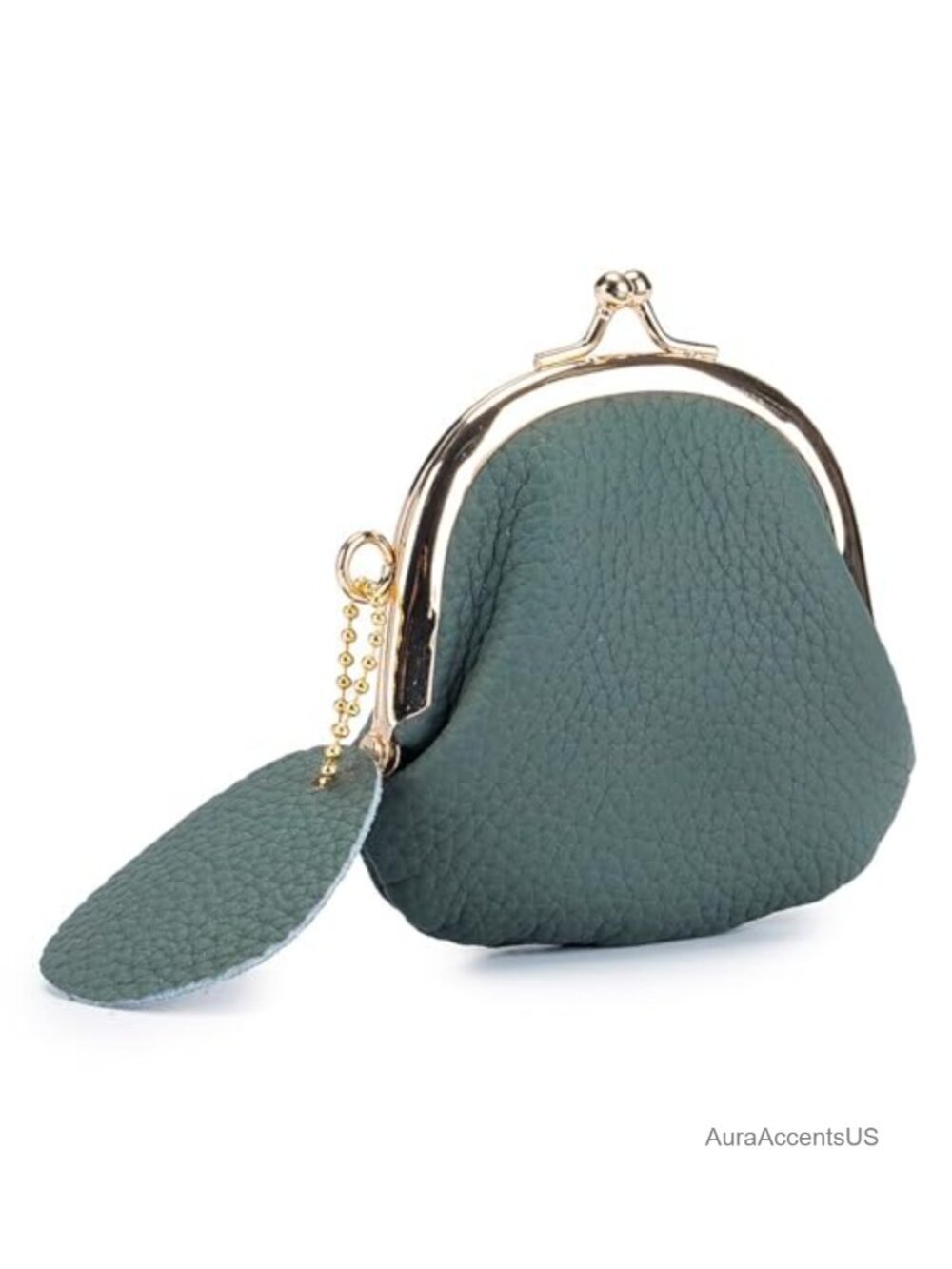 Vintage Kiss Lock Mini Coin Purse - Genuine Leather Wallet
